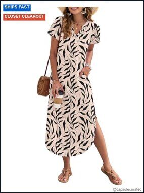 Women's Short Sleeve Maxi Dress with Pockets Casual Summer